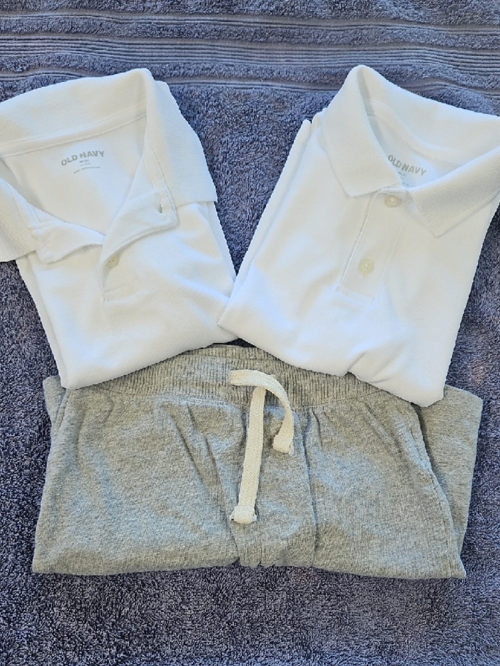 2 - Old Navy Go Dry White Polo Shirts with Gray Drawstring Shorts 5T